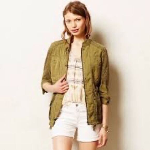 Anthropologie Hei Hei Olive Green Marais Eyelet Cargo Jacket - Picture 1 of 8
